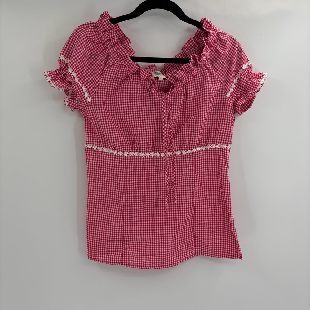 Y2K 2000s Red Gingham Ruffle Cottagecore Babydoll Top Coquette Farmcore medium